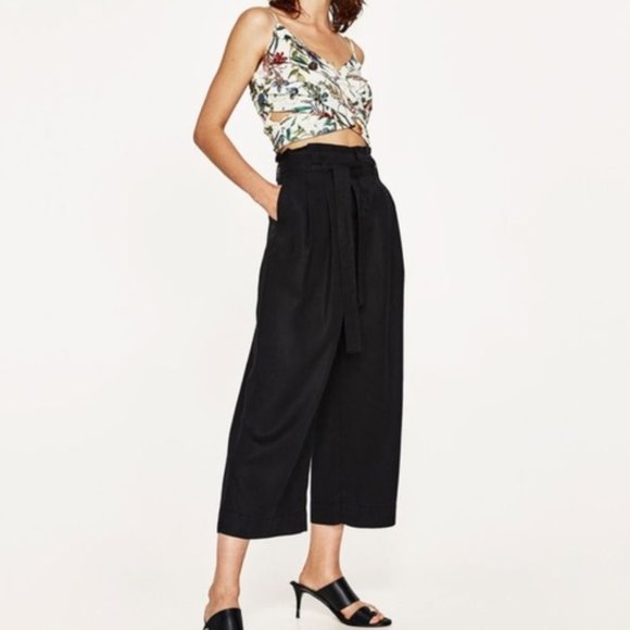 Zara Ankle Wide Leg Side Bow Culottes Pants - Picture 1 of 8